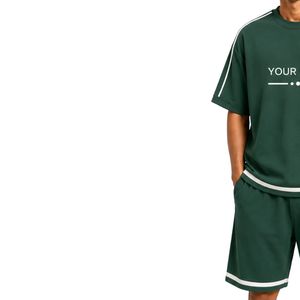 Forest Green Mens Oversized <b>T</b> <b>Shirt</b> And Shorts Set White Contrast Piping Customized Logo Crew Neck Casual Streetwear Wholesale - Product Image 3