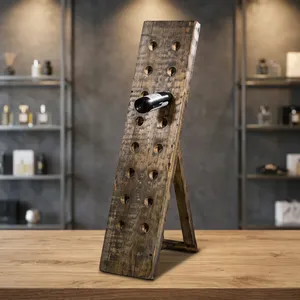 Porte-bouteilles en bois vintage, support de rangement rustique pour bar, présentoir pour la décoration de la maison et de la cuisine - Product Image 2