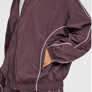2025 Wholesale Women Sportswear Fashion Piping Oversized Zip up Tracksuit Tops Lightweight 100% Nylon <b>Track</b> <b>Jacket</b> - Product Image 5