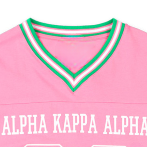 AKA 1908 Pink Long Sleeve Jersey Women Chenille Embroidery Greek Sorority Apparel Football Style Shirt Premium Fit - Product Image 3