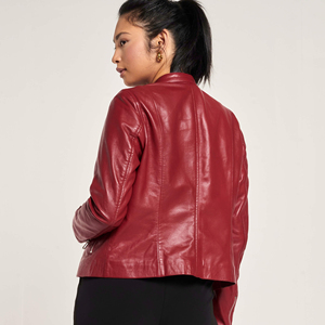 Veste de moto en cuir véritable pour femme, en peau de mouton, respirante, viscose, fermeture éclair, broderie personnalisée, matelassée - Product Image 5