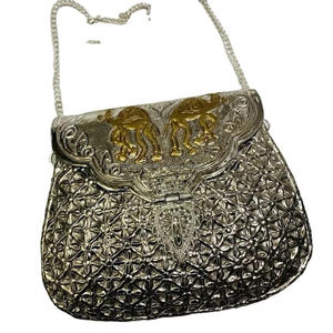 Ethnic <b>Silver</b> Metal Box Clutch <b>Bag</b> for Women Royal Wedding Gift for Bridesmaids Messenger Purse - Product Image 6
