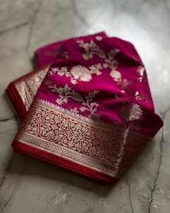 Sari Banarasi de luxe en brocart Moti Work, 100 % polyester, tissé à la main, traditionnel, pour mariage, fête, tenue ethnique pour femmes - Product Image 4