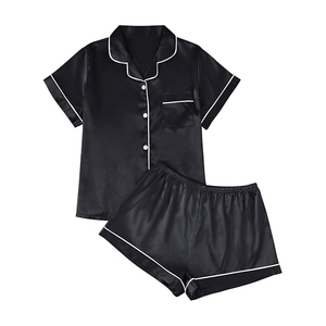 Conjunto de Pijama Corto con Cuello Solapa y Botones Delanteros para Mujer, Manga Corta, Suave, Transpirable, de Poliéster y Spandex - Product Image 1