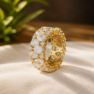 Bague pour femme en or jaune 10 carats avec diamants de laboratoire taille poire, alliance de mariage de luxe - Product Image 5