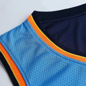 Uniformes de basket-ball personnalisés, maillot bleu sans manches à col en V et short, tissu en maille respirant, vêtements d'équipe unisexes pour adultes - Product Image 5