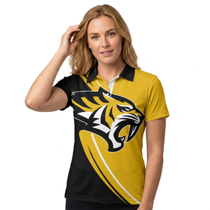 Polo à manches courtes pour homme, imprimé tigre, noir et jaune, polyester, coupe décontractée, respirant, logo sur le devant - Product Image 2