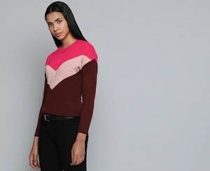Suéter de Punto con Bloques de Color para Mujer, Cuello Redondo, Manga Larga, para Otoño, Antipilling, Acrílico - Product Image 5