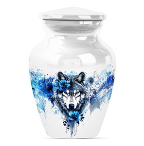 Schwarzer Wolf, der den Mond heulend anruft - Design-Urne für Erwachsenenasche, dekorative Aluminium-Bestattungsurne mit Samtbeutel - Product Image 4