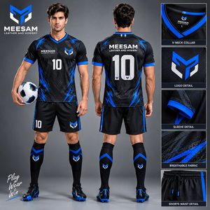 Ensemble de maillot de football pour hommes, col en V, manches courtes, respirant, en maille, uniforme de football, évacuation de l'humidité - Product Image 4