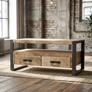 Mueble para TV de Madera Industrial con Base de Metal, Cajones de Almacenamiento y Estante Abierto para Sala de Estar - Product Image 6