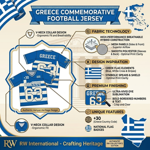 Maillot de football de Grèce unisexe à col en V, manches courtes, motif drapeau sublimé, respirant, anti-humidité, maille 100% polyester, sport - Product Image 5