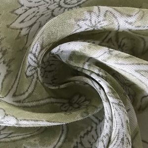 Tissu en coton imprimé à la main – Motif floral Mughal Jaal |   Base vert olive avec impression blanche - Product Image 2