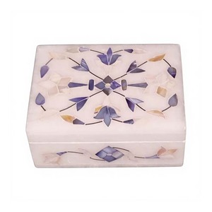 กล่องใส่เครื่องประดับทรงสี่เหลี่ยมลายดอกบัวดอกไม้สวยงามขนาด10x7.5ซม. ฝังพลอยมุกแม่หินอ่อนเป็นแรงบันดาลใจให้ความรักสง่างาม - Product Image 4