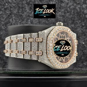 Montre de luxe pour homme ICE LOOK en acier inoxydable 40 mm, analogique à quartz, lunette sertie de diamants, lumineuse, fermoir caché à bouton-poussoir, bracelet 20 mm, style plongeur - Product Image 4