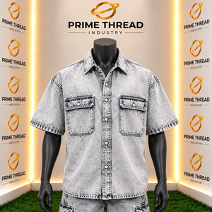 Chemise en jean légère délavée à manches courtes pour homme, coupe décontractée, avec poches boutonnées sur la poitrine, t-shirts en jean unisexes personnalisés - Product Image 6
