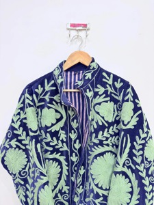 Veste en velours brodée de fleurs bohèmes, col mandarin, manches longues, grande taille, vêtements décontractés pour adultes, vêtements d'automne - Product Image 6