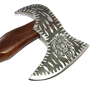 Hacha de doble filo forjada a mano, de acero con alto contenido de carbono, hecha a mano, para exteriores, con mango de madera dura, proveedor mayorista OEM - Product Image 3