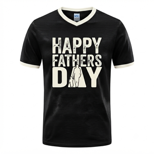 เสื้อยืดคอวีวันพ่อแสนสุข เสื้อยืดลำลองผ้าฝ้ายแขนสั้นสำหรับผู้ชายพร้อมขอบตัดสี - Product Image 2