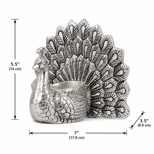 Support de bougie décoratif en métal argenté antique indien traditionnel en forme de paon pour la décoration de table Diwali Puja - Product Image 4
