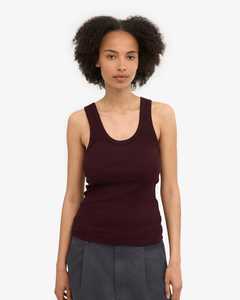Camiseta sin mangas de punto para mujer, color burdeos, cuello redondo, color sólido, minimalista, longitud regular - Product Image 5