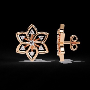 <b>Rose</b> <b>Gold</b> 14K Solid <b>Gold</b> Lab Grown Diamond Flower <b>Stud</b> <b>Earrings</b> Unisex Luxury Everyday Wear Round Brilliant Cut <b>Gold</b> Plated - Product Image 1