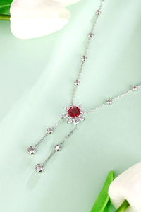 Classic Luxury 925 Silver <b>Necklace</b> with Red <b>Ruby</b> Center Lab Grown Diamond Accents 18 Inch Women's Wedding Jewelry IGI Certified - Product Image 2