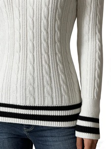 เสื้อสเวตเตอร์ไหมพรมถักลายวินเทจสำหรับผู้หญิง คอวี แขนยาว ผ้าฝ้าย 100% สวมใส่สบาย ทรงพอดีตัว เหมาะสำหรับใส่ลำลอง - Product Image 4