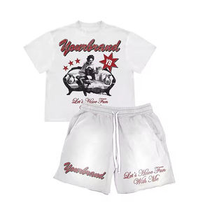 <b>All</b> Printing Available Cotton T-Shirt & Short Set Streetwear Comfortable 2 Piece Tee Shirt Short Sets for <b>Men</b> Customized Color - Product Image 2