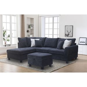 Sofá Seccional Harmony de Tela Negra de 99.5" con Chaise Longue a la Izquierda y Otomana con Almacenamiento para Sala de Estar - Product Image 1