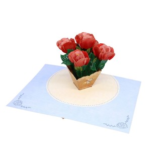<b>Handmade</b> <b>Paper</b> Flower3D Pop Up Card Red Roses in Cardstock Pot Floral Decor Home Decoration Die Cutting Printing Customized - Product Image 1