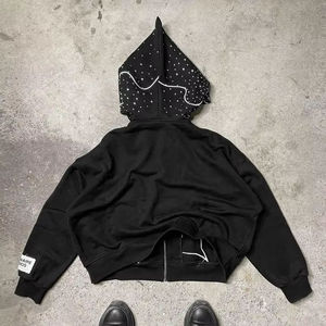 Nouveau sweat à capuche vintage 2026 de haute qualité, coupe ajustée, en molleton français, avec strass et broderie vieillie en coton - Product Image 2