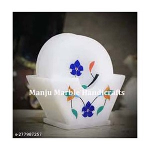 Pure White Premium Best Class Design Top Product Marble Inlay Coaster Set With Round Shape For Home And Hotel Decoration Item - Product Image 3
