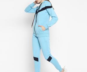 Ensemble de survêtement d'hiver pour femmes, grande taille, à capuche, uni, séchage rapide, polyester et coton, logo personnalisé, course à pied, jogging en plein air - Product Image 2