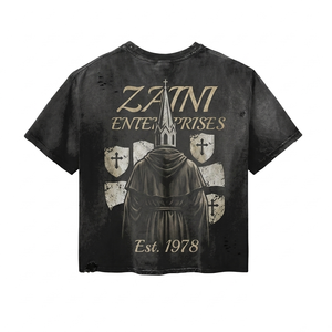 240 GSM Premium Cotton Acid Wash T Shirt Distressed Black Vintage Oversized Right Sleeve Men's Silk Screen Printed Streetwear - Product Image 1