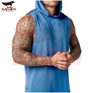 บริการ OEM ODM เสื้อกล้ามมีฮู้ดผู้ชายแบบใหม่ทันสมัย สวมใส่สบาย สีน้ำเงินล้วน แห้งเร็ว ทรงสปอร์ต ความยาวปกติ - Product Image 5