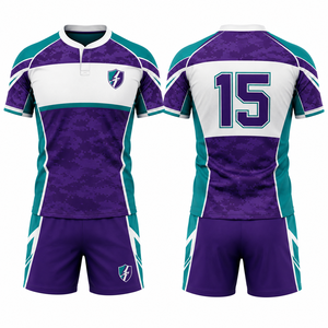 Maillot de rugby Teal MEGAMAPLE pour homme, col en V, manches courtes, sublimé, respirant, anti-humidité, polyester, coupe régulière adulte - Product Image 1