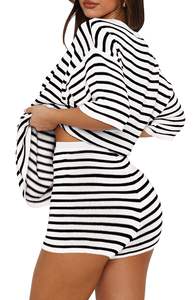 Conjunto de Verano, Nuevo, 100% Algodón, Informal para Mujer, Talla Grande, Largo hasta la Rodilla, Conjunto de Camisa y Pantalones Cortos Lisos - Product Image 6