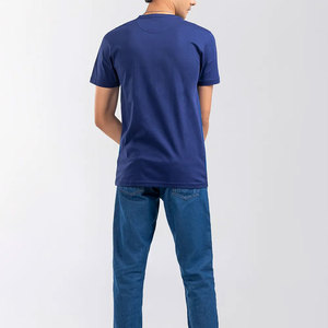 <b>Men</b> Color Blocked T-Shirt Short Sleeve O-Neck Regular Fit Casual <b>Blue</b> White Knitted Cotton Tee - Product Image 4