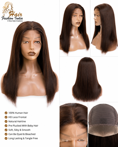 HAIR FASHION INDIA Full <b>Wig</b> Indian Human Hair Silk Base Transparent Lace 100% Density <b>Brown</b> Glueless All Colors Medium Length - Product Image 4