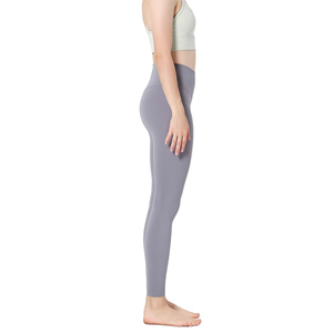 Leggings sans couture taille haute, longueur intégrale, couleur unie, tricoté, extensible, respirant, pantalon de sport pour femme, gris - Product Image 1