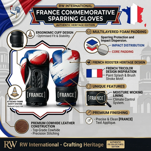 French Flag Cowhide Leather Boxing <b>Gloves</b> Lightweight Professional Training & Sparring <b>Gloves</b> with Hook Loop Closure Unisex - Product Image 5