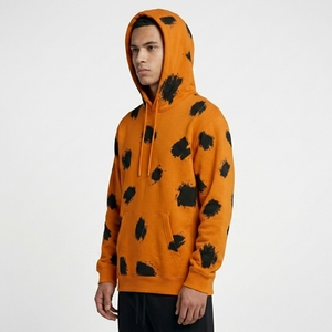 Sudadera con Capucha de Forro Polar para Hombre, Personalizada con Logotipo OEM, de Algodón Grueso, Oversize, con Estampado Gráfico de Apliques Naranja, Estilo Urbano, con Bolsillo - Product Image 5