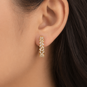 Art Deco Baguette Cluster Huggie <b>Hoop</b> <b>Earrings</b> Lab Grown Diamond E VVS VS 14K 18K <b>Solid</b> Gold Fine Engagement Jewelry For Women's - Product Image 2