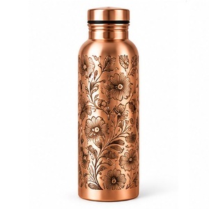 Handcrafted Copper <b>Water</b> <b>Bottle</b> with Honeycomb Pattern <b>Metal</b> Flask Portable Reusable Drinkware with Screw Lid - Product Image 5