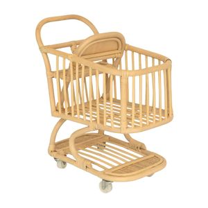 Carrito de Compras de Mimbre Hecho a Mano para Niños, Mini Carrito de Supermercado con Ruedas, Cesta de Juego de Imitación para Niños - Product Image 3