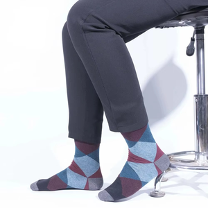 Crew <b>Socks</b> Argyle Pattern Blue Brown Navy Knitted Breathable Casual for Adults - Product Image 5