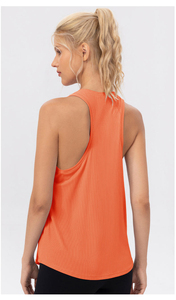 Women Ribbed Tank <b>Top</b> Sleeveless Crew Neck Solid Color Breathable Loose Fit All Seasons Orange Polyester <b>Top</b> - Product Image 6