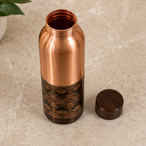 Bouteille d'eau en cuivre pur bicolore, imprimée mandala, artisanale, pour la maison, les voyages et les fêtes - Product Image 2