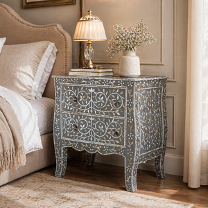 Decorative Resin Inlay Living <b>Room</b> <b>Cabinet</b> Two Drawer Side Table Floral Pattern Accent <b>Storage</b> <b>Cabinet</b> for Bedroom - Product Image 2